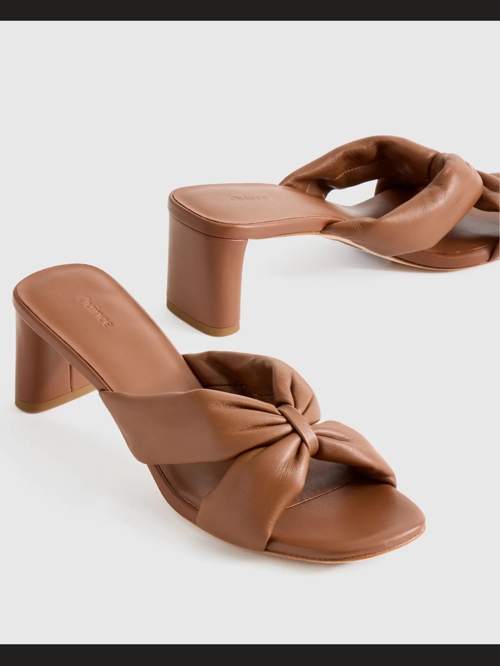 Quince Knotted Leather Mid Block Heel Sandals - Brown